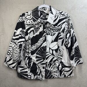 Chico's Tropical Floral Print Jacket‎ Women's L (2) Black White Resortwear
